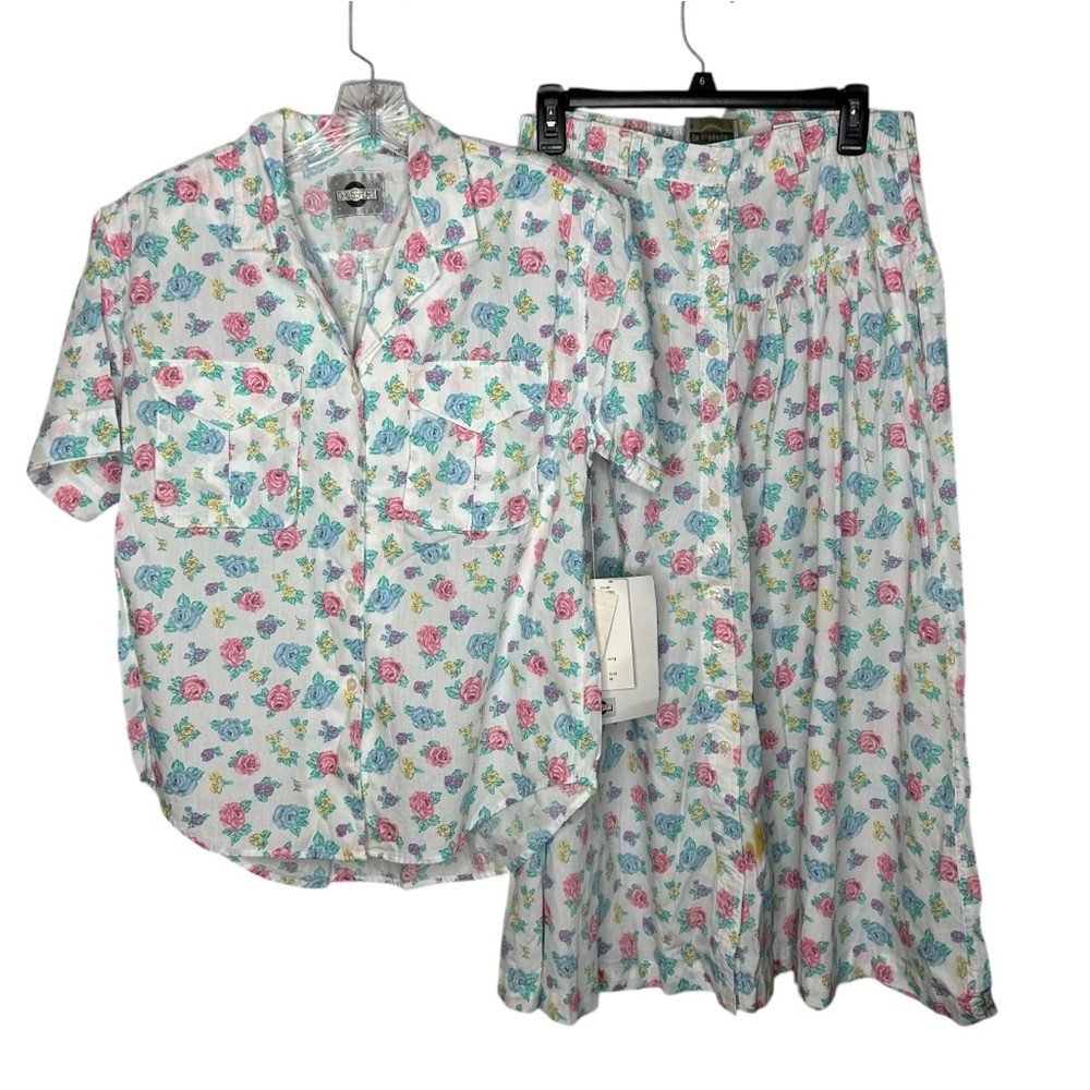 Vtg 90s Cotton Floral Skirt Set **HAS STAINS see photos & read description